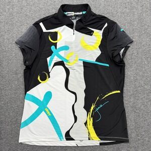Jamie Sadock Top Womens Medium Black‎ White Abstract Happy 1/4 Zip Golf Shirt